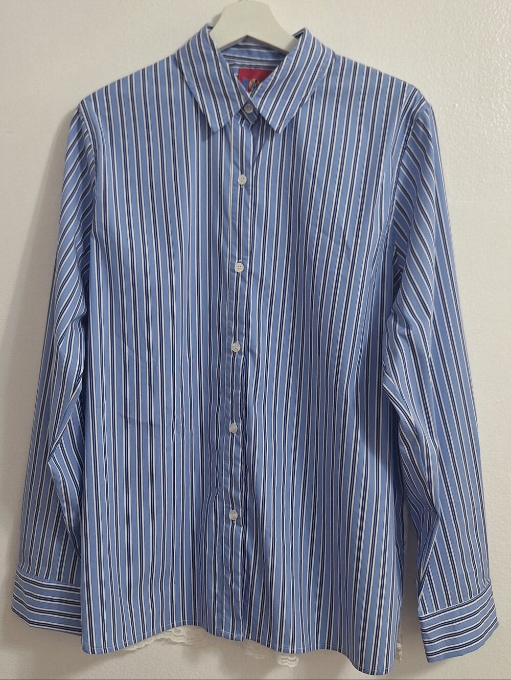NWOT ROMI BASHA Women's Blue Striped Button-Down Shirt
